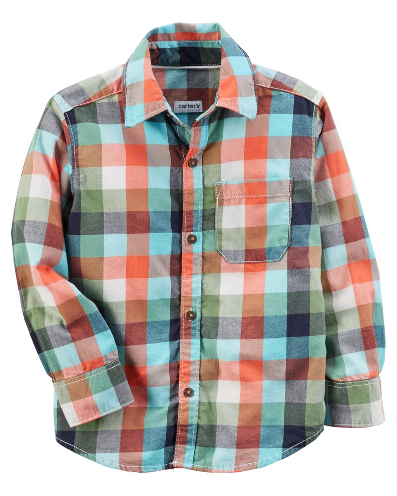 Carter/'s Kid Boys Plaid Button Down Shirt 4//5 Black Red New